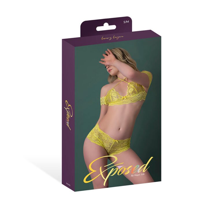Magic Silk Daffodil Dreams Bardot Sleeve Halter Top & Boy Short Set Yellow S/M