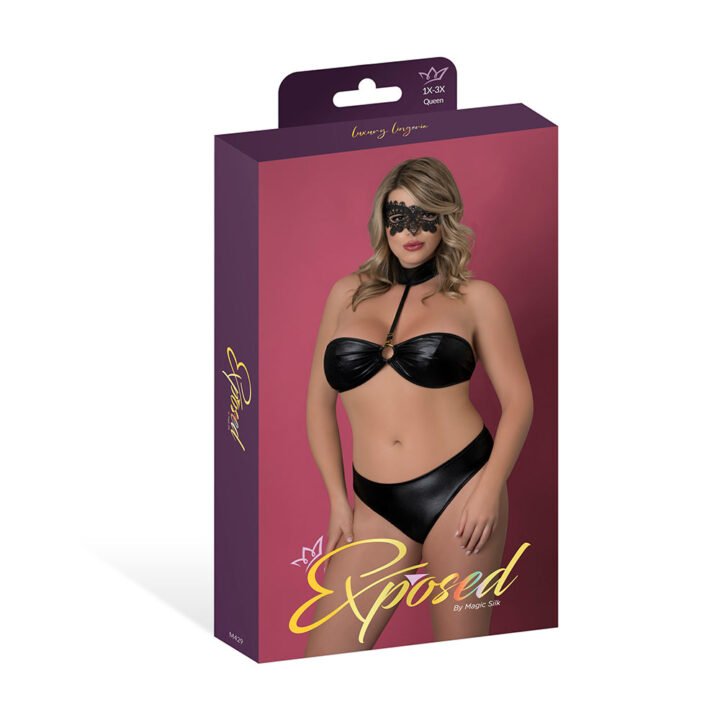 Magic Silk Sinful Bandeau with Removable Choker, Panty & Mask Set Black Queen Size