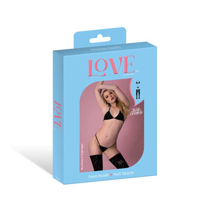 Magic Silk Seamless Bra, Panty & Thigh Highs Black O/S
