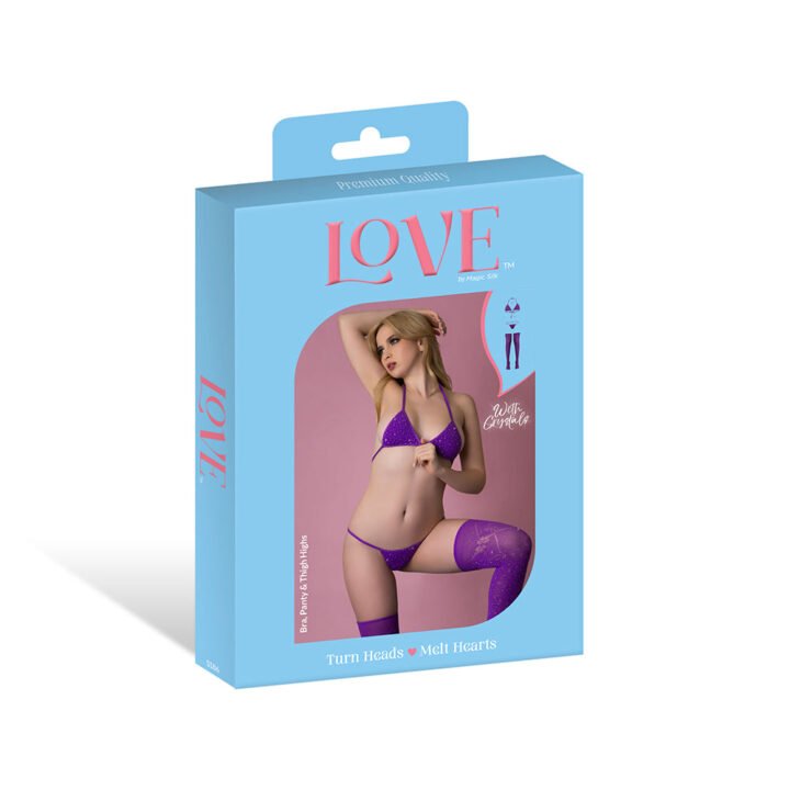 Magic Silk Seamless Bra, Panty & Thigh Highs Violet O/S