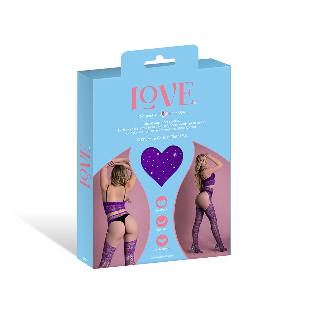 Magic Silk Seamless Cami & Gartered Thigh High Violet O/S - Image 5