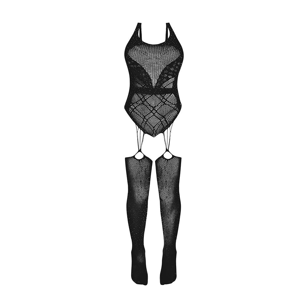Magic Silk Seamless Gartered Bodystocking Black O/S - Image 6