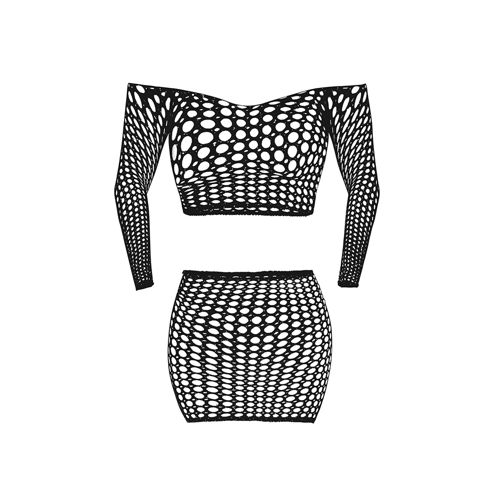 Magic Silk Seamless Off Shoulder Crop Top & Skirt Black O/S - Image 5