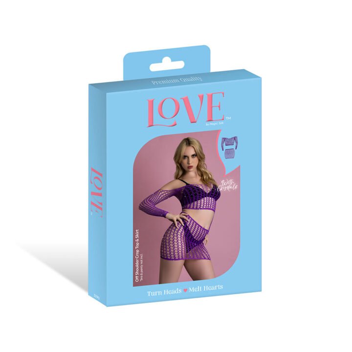 Magic Silk Seamless Off Shoulder Crop Top & Skirt Violet O/S