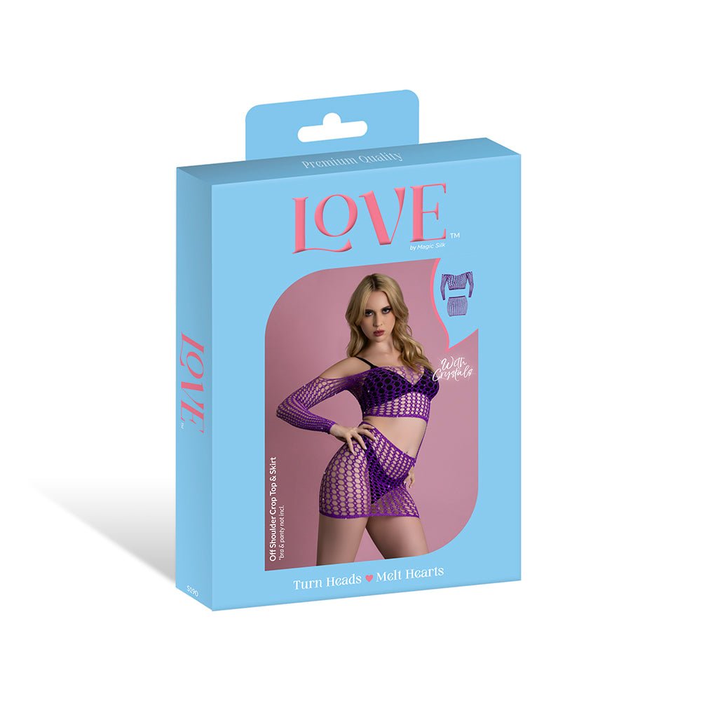Magic Silk Seamless Off Shoulder Crop Top & Skirt Violet O/S