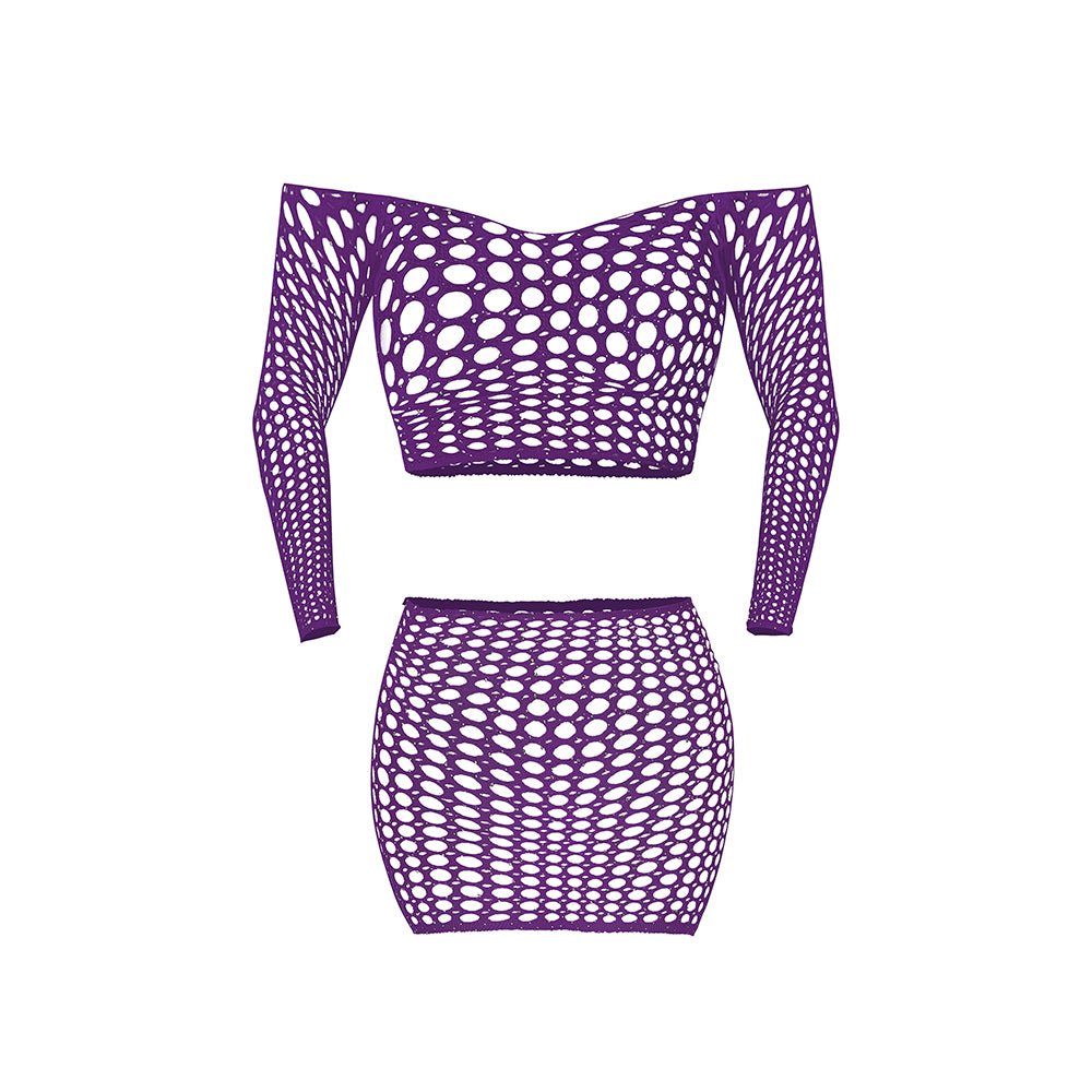 Magic Silk Seamless Off Shoulder Crop Top & Skirt Violet O/S - Image 6