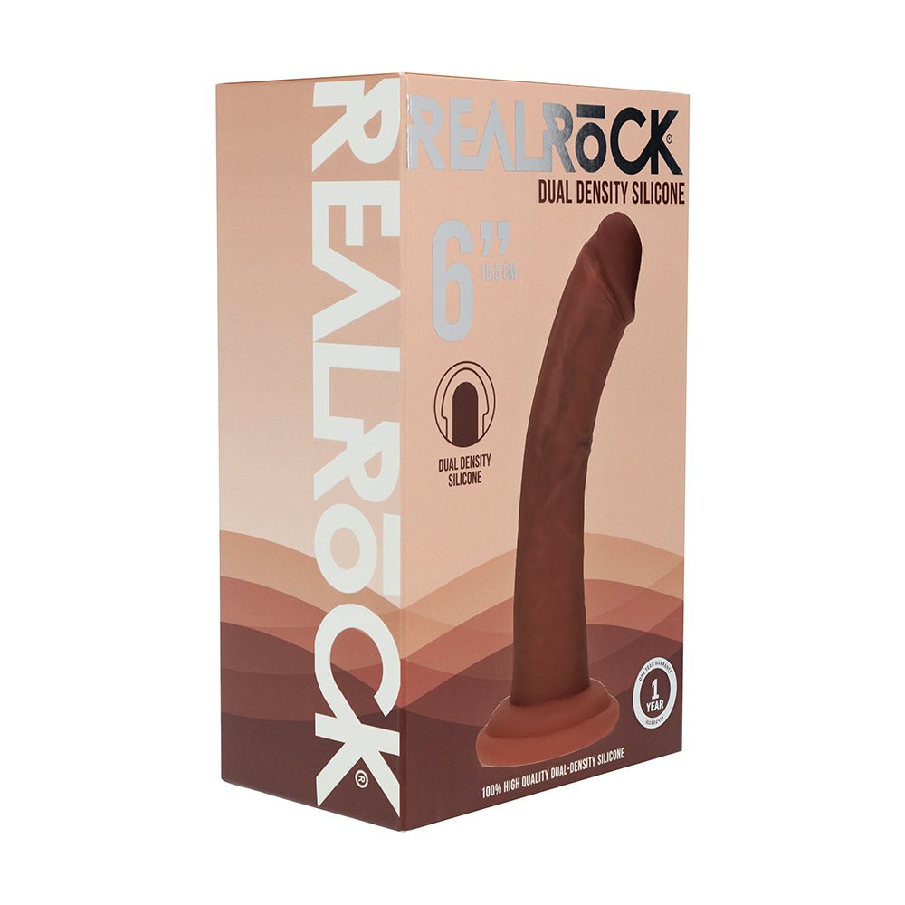 Realrock Dual Density Silicone Realistic Curved Dildo 6 in. Brown