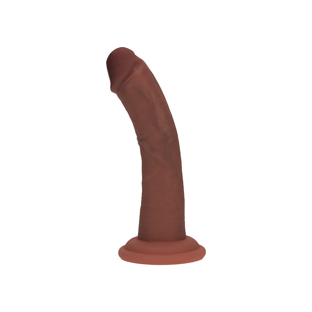 Realrock Dual Density Silicone Realistic Curved Dildo 6 in. Brown - Image 2