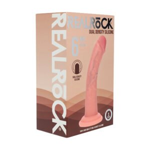 Realrock Dual Density Silicone Realistic Curved Dildo 6 in. Beige