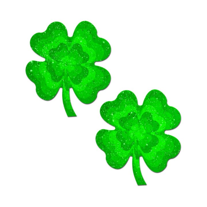 Pastease Four Leaf Clover Green Glitter Velvet Pumping Shamrock Nipple Pasties