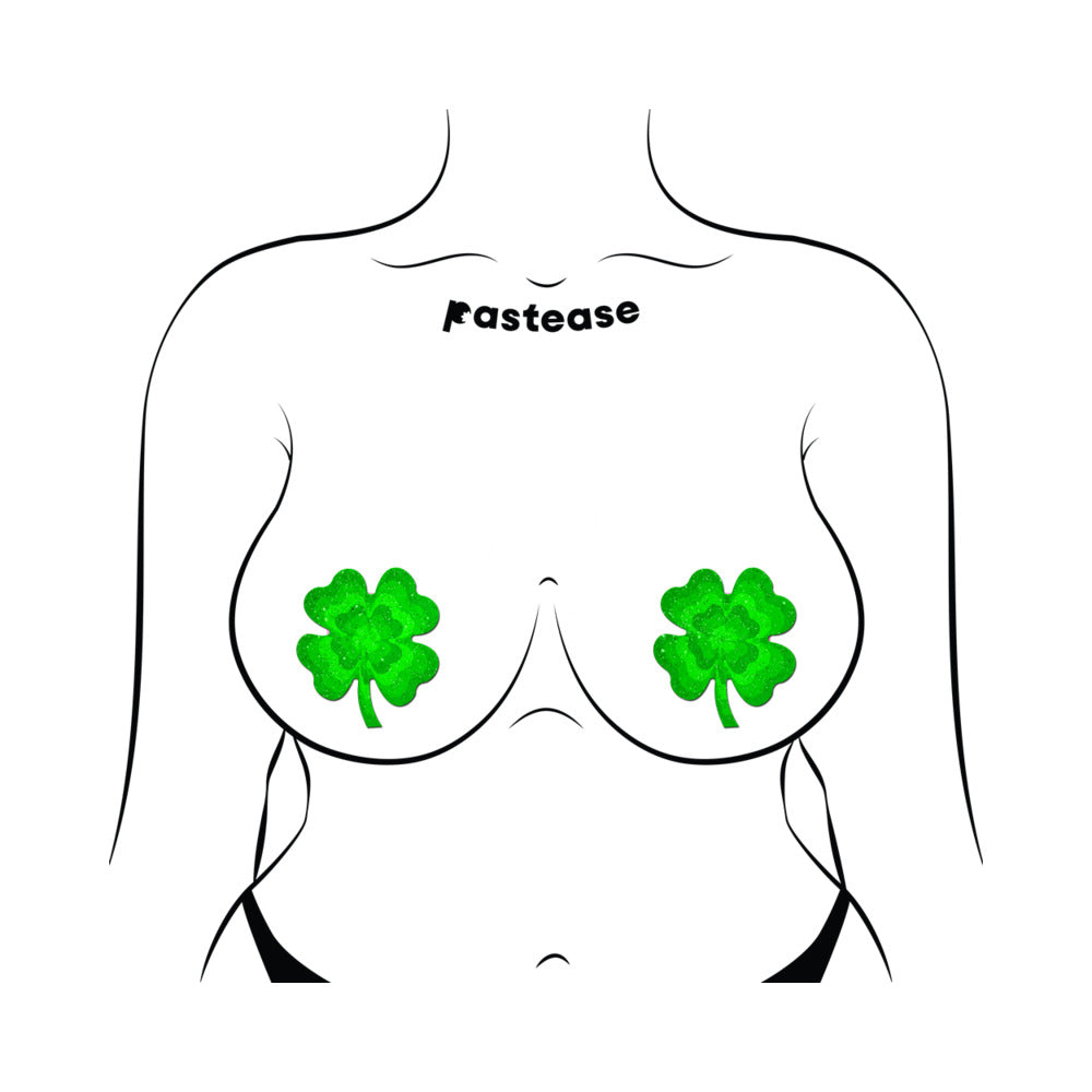 Pastease Four Leaf Clover Green Glitter Velvet Pumping Shamrock Nipple Pasties - Image 4