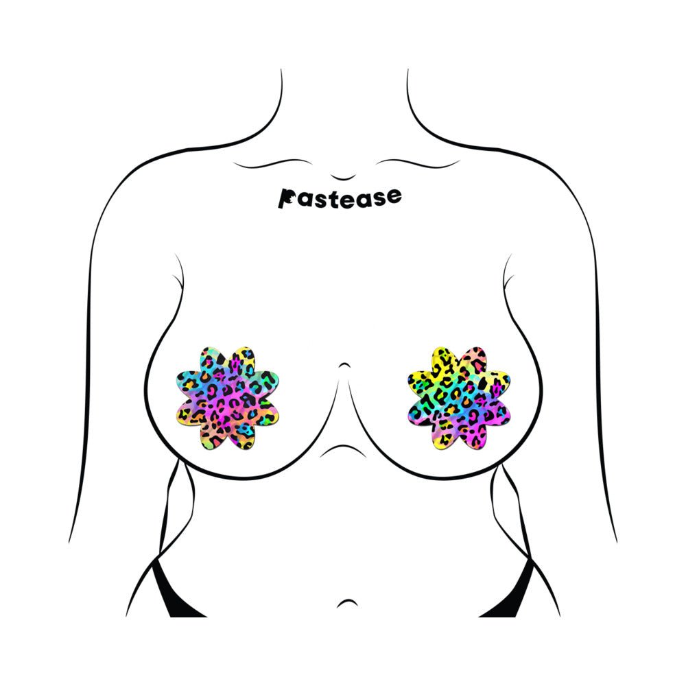 Pastease Rainbow Cheetah Leopard Print Petal Breast Pasties - Image 3