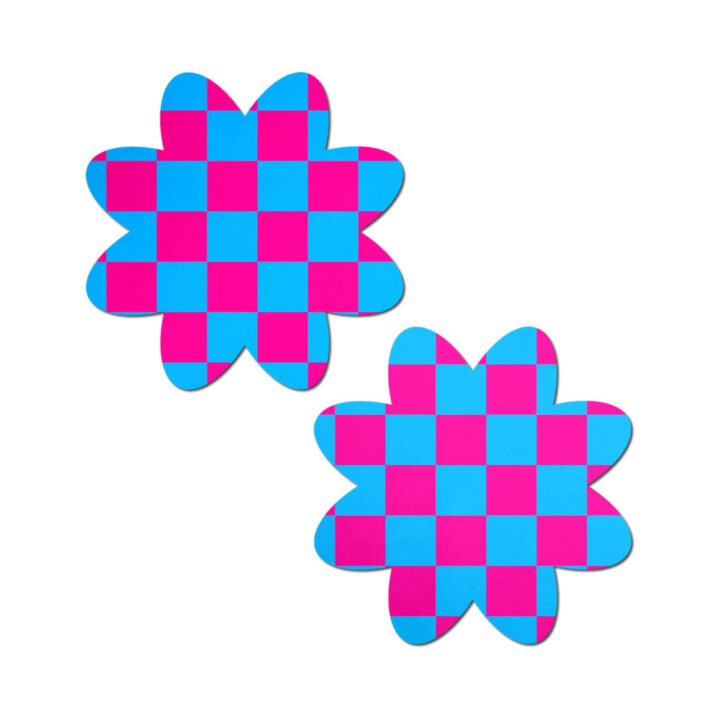Pastease Neon Checkered Pink & Blue Petal Breast Pasties
