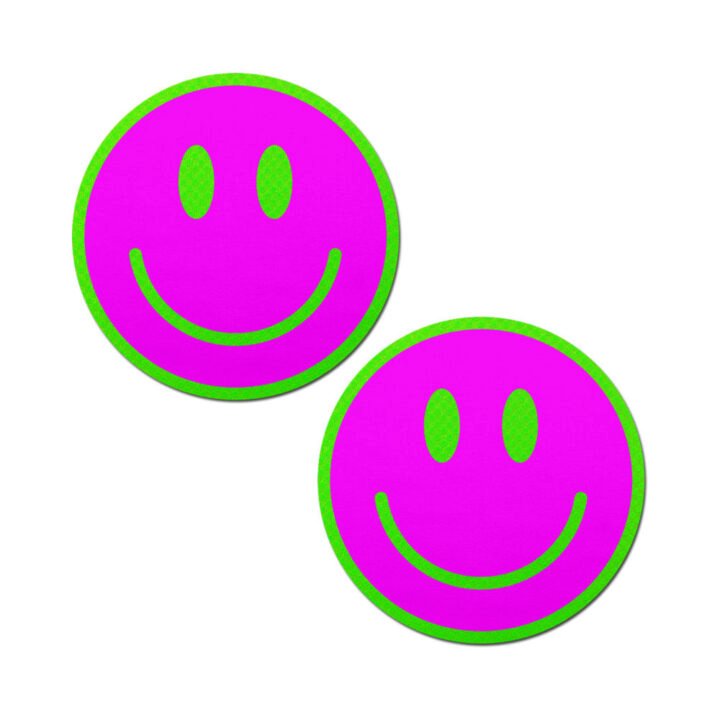 Pastease Neon Green Glow-in-the-Dark Pink Smiley Face Breast Pasties