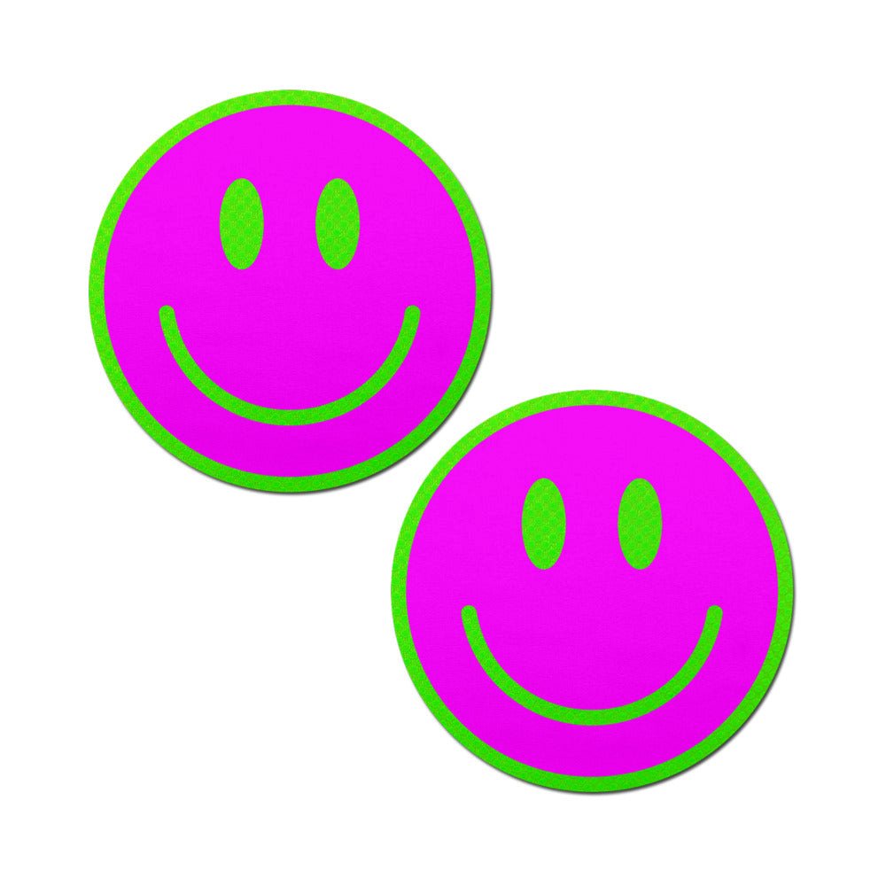 Pastease Neon Green Glow-in-the-Dark Pink Smiley Face Breast Pasties