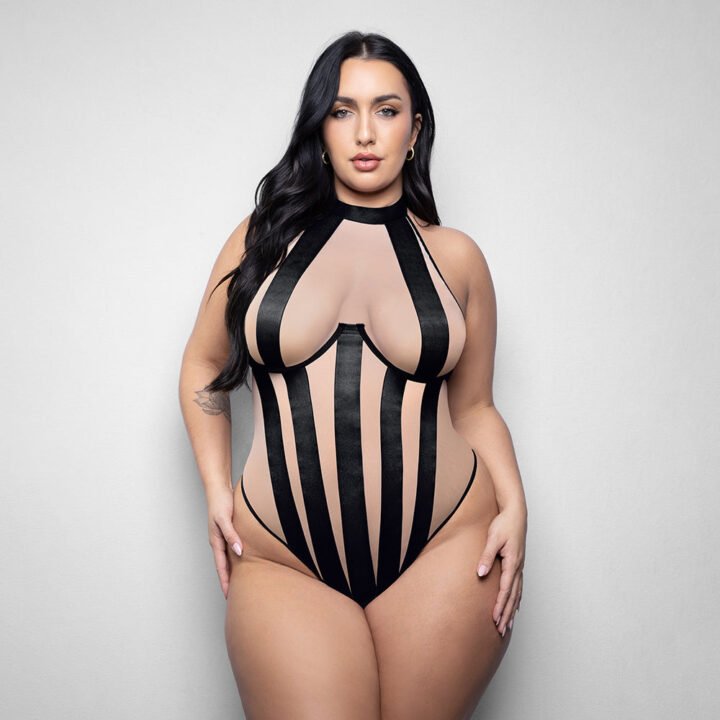 Fantasy Lingerie Elusive Verena High Neck Teddy with Stripe Detail 3XL/4XL
