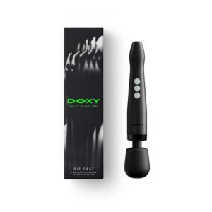 Doxy Die Cast Compact Cordless Wand in black with product packaging