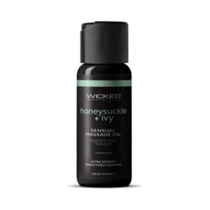 Wicked Honeysuckle + Ivy Sensual Massage Oil 4 oz bottle with black flip cap and green label accents